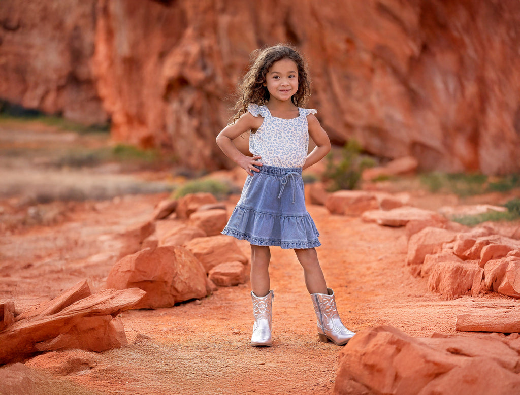 Girl Wearing A Western Denim Two-Piece Set